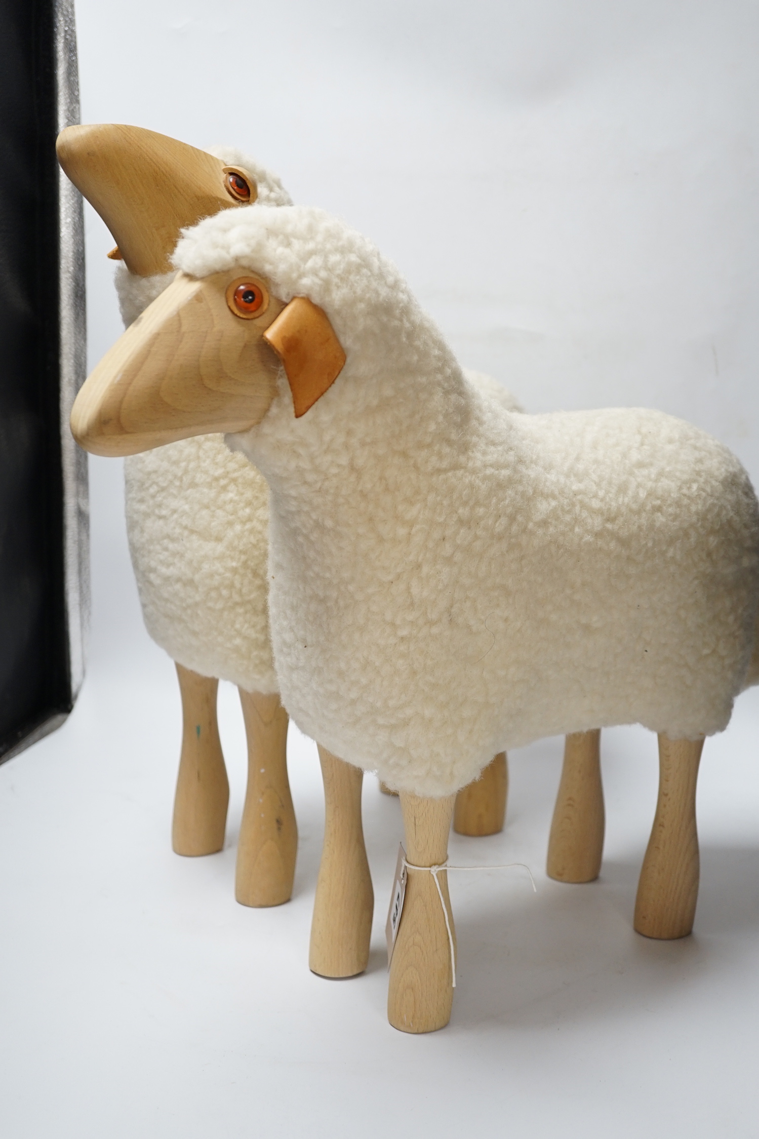 A pair of Hanns Peter Krafft for Mayr wool sheep models, 1970's, tallest 50cm